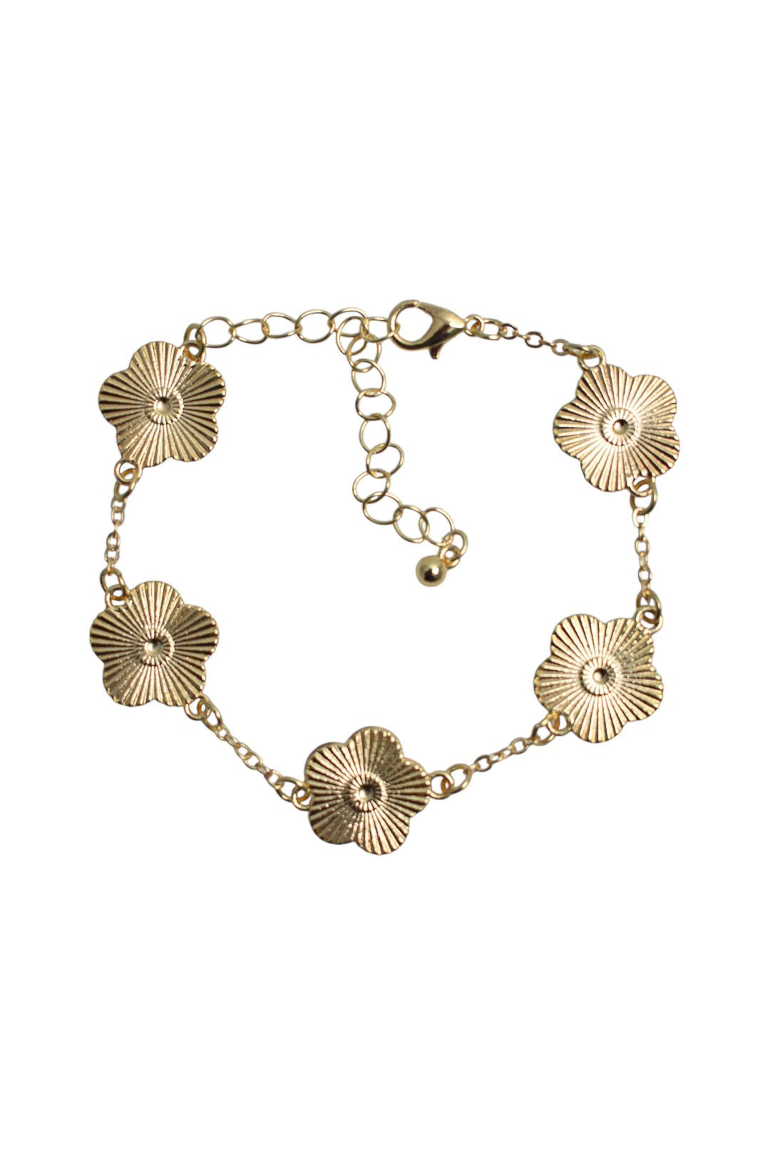 Gold Engraved Five Leaf Clover Bracelet
