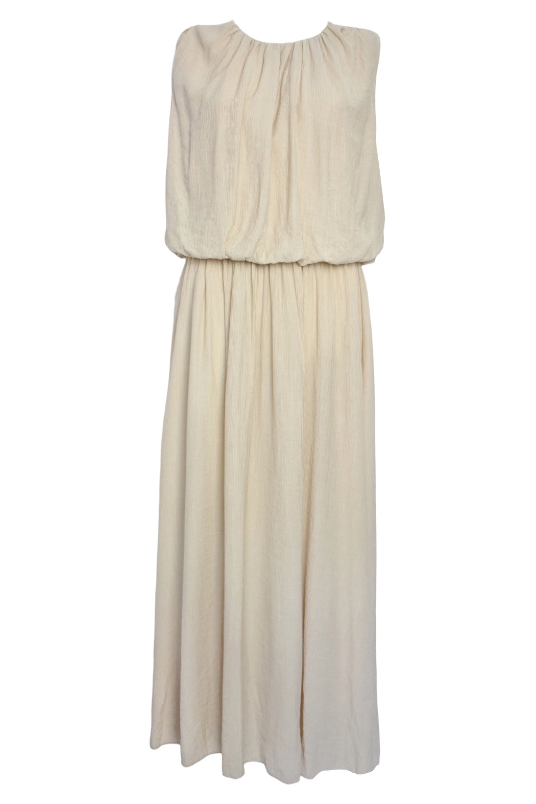 Beige Crinkle Puffball Sleeveless Maxi Dress