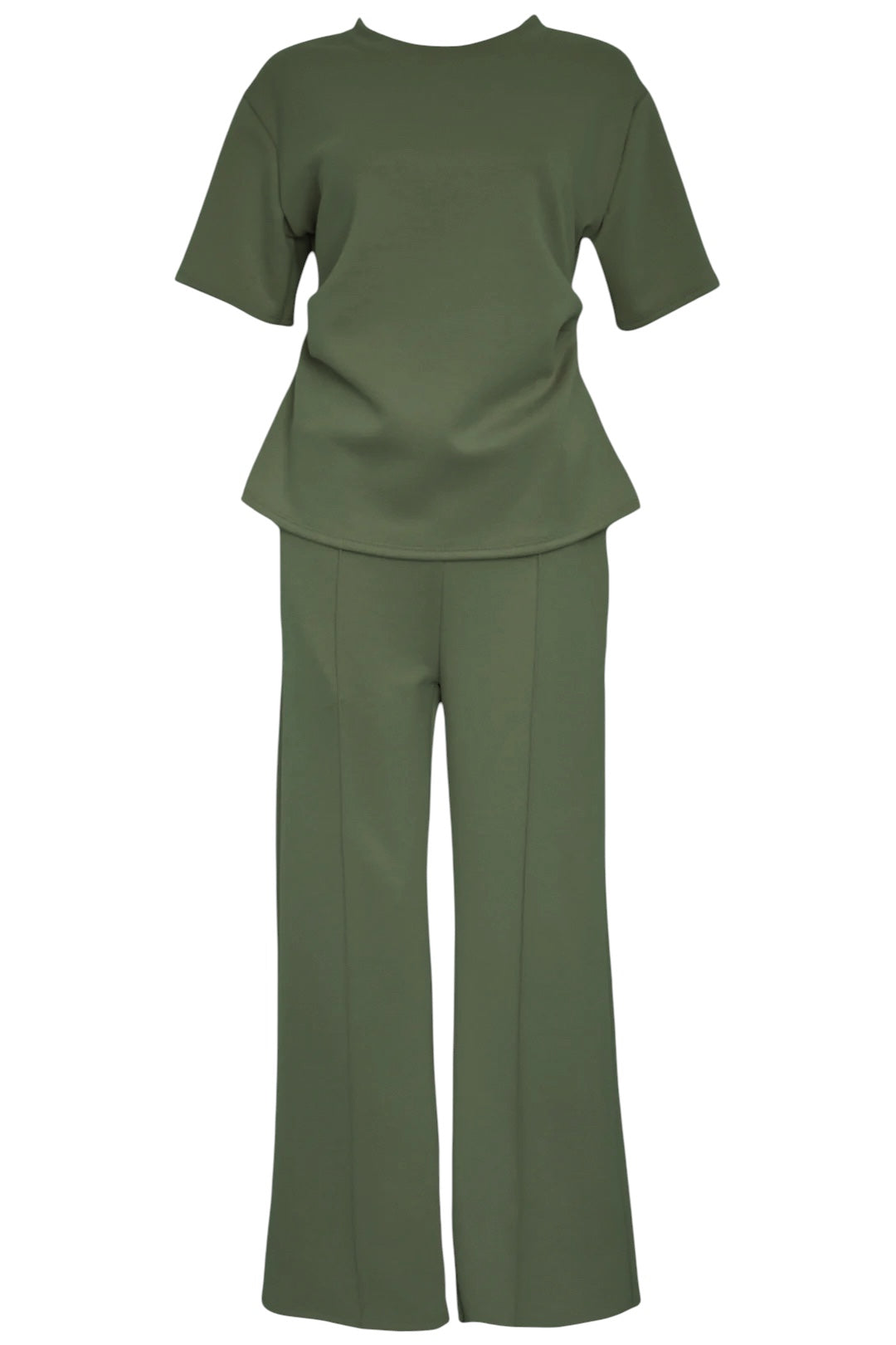 Khaki Ruched Side T-Shirt & Wide Leg Loungesuit