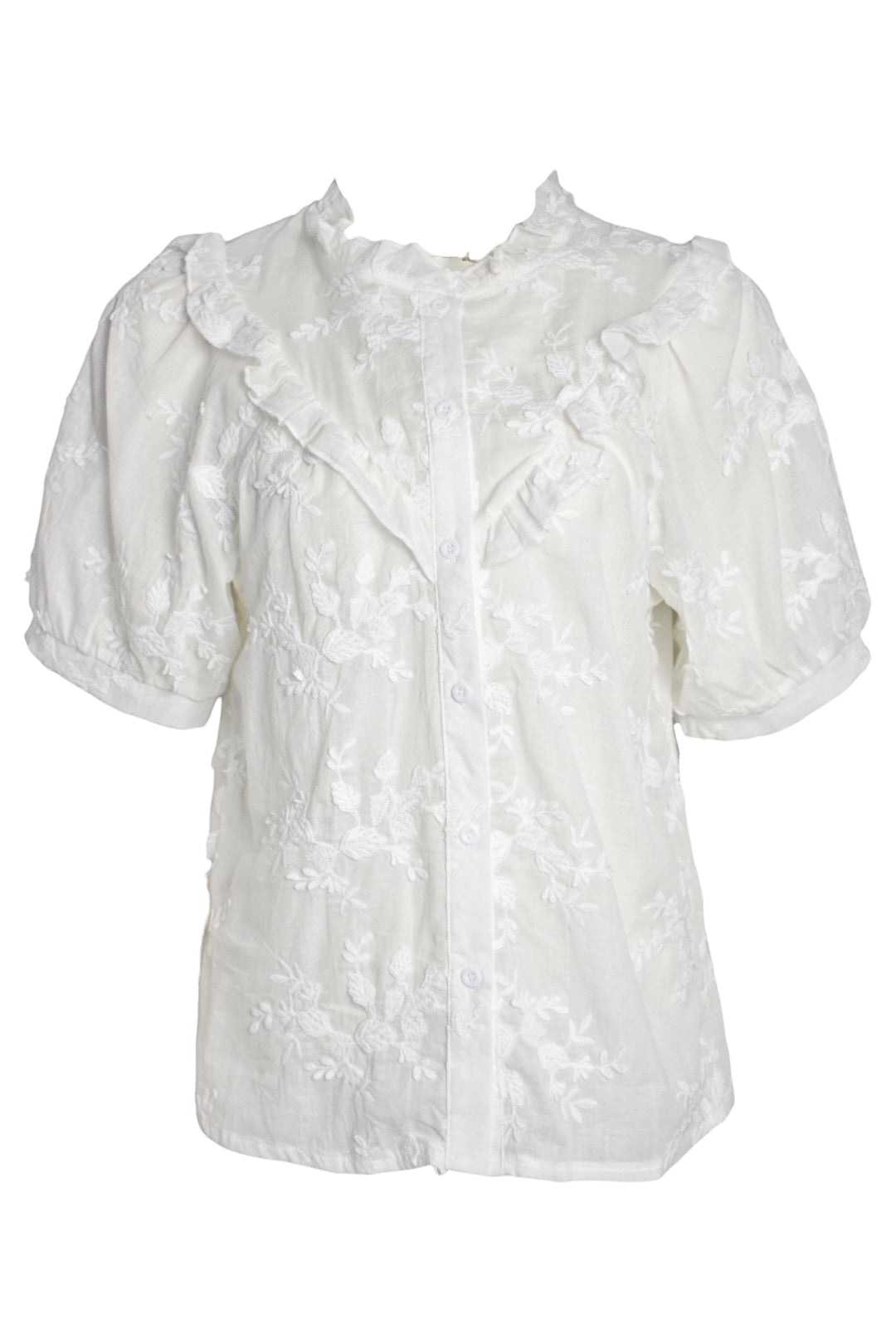 White Embroidered Short Sleeve Blouse