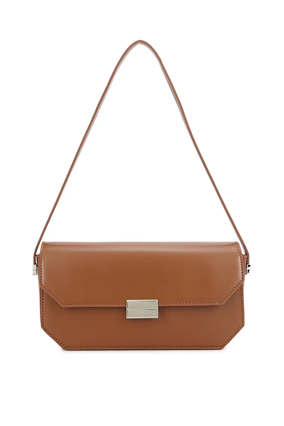 Tan Rectangle Silver Clasp Shoulder Bag