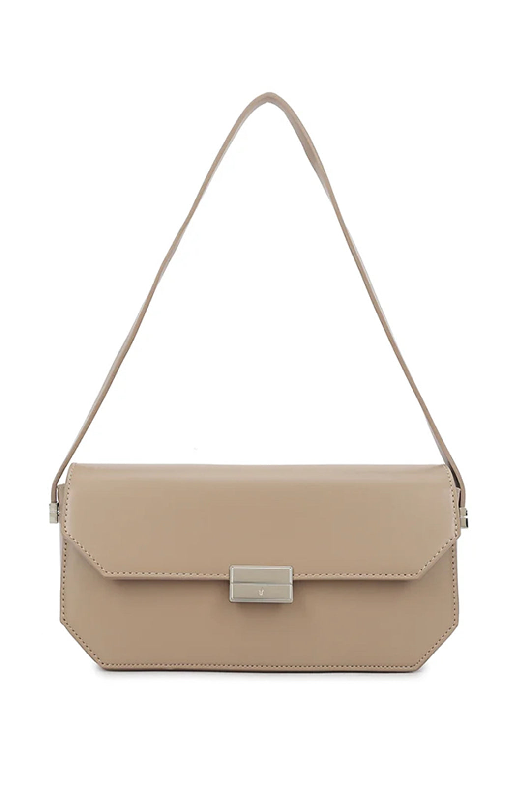 Nude Rectangle Silver Clasp Shoulder Bag