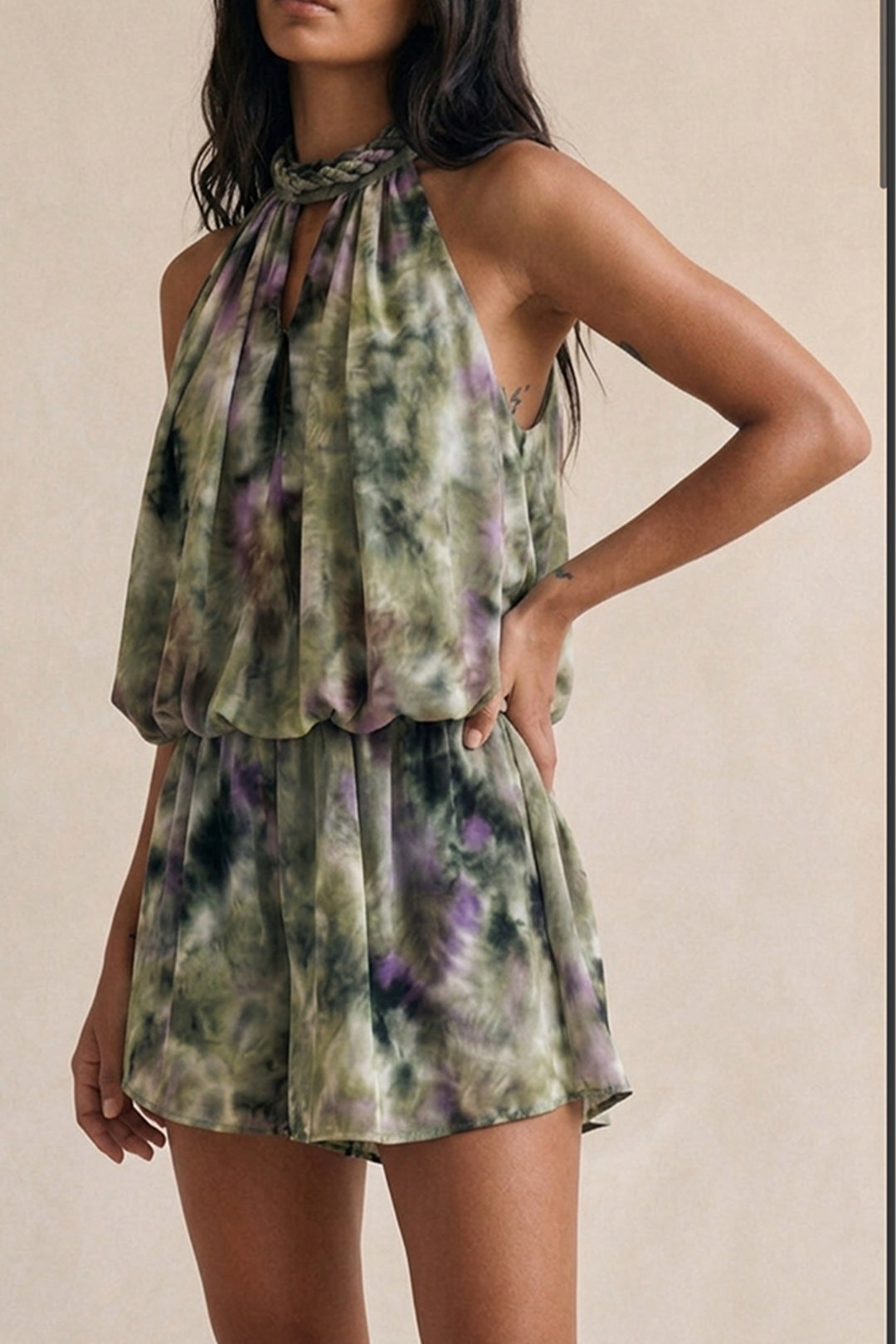 Khaki & Lilac Tie Dye Bubble Playsuit