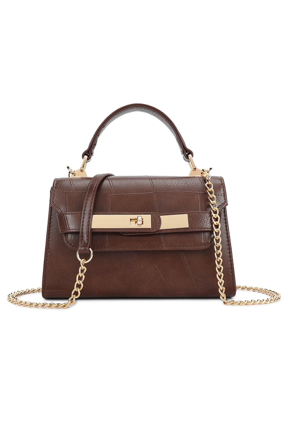 Brown Metal Panel Grab Handle Bag