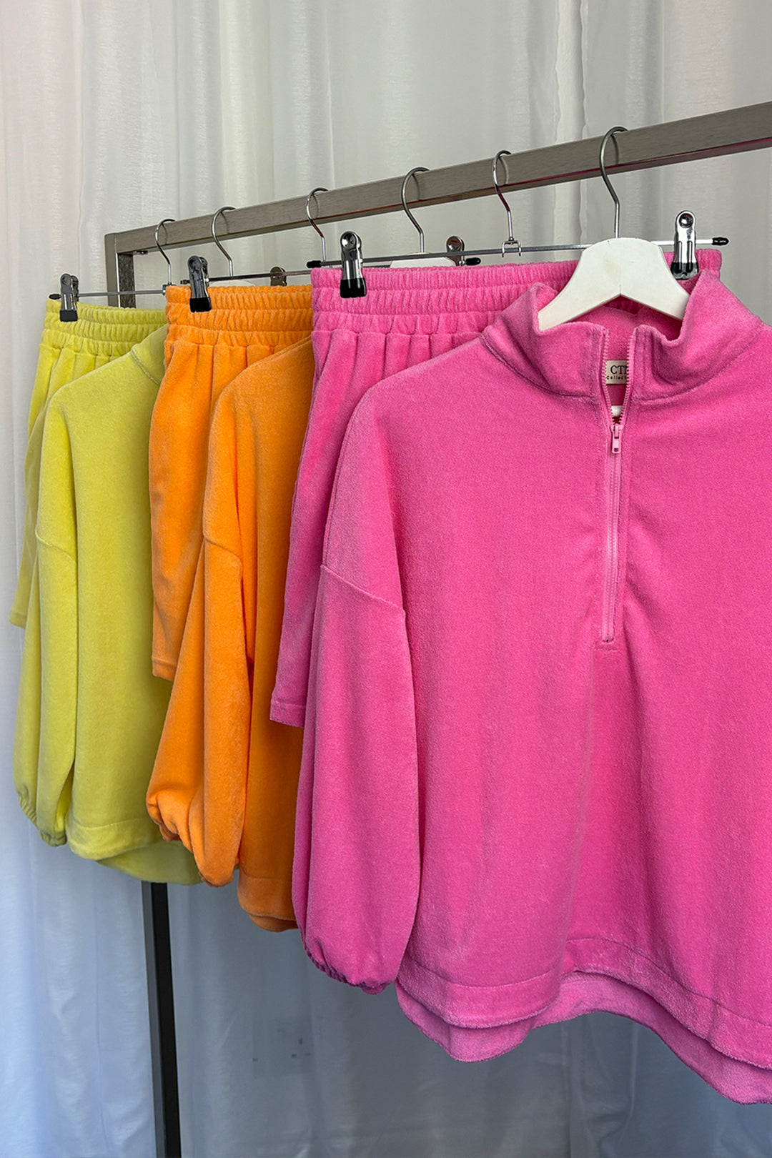 Pink Toweling Quarter Zip & Shorts Co-ord