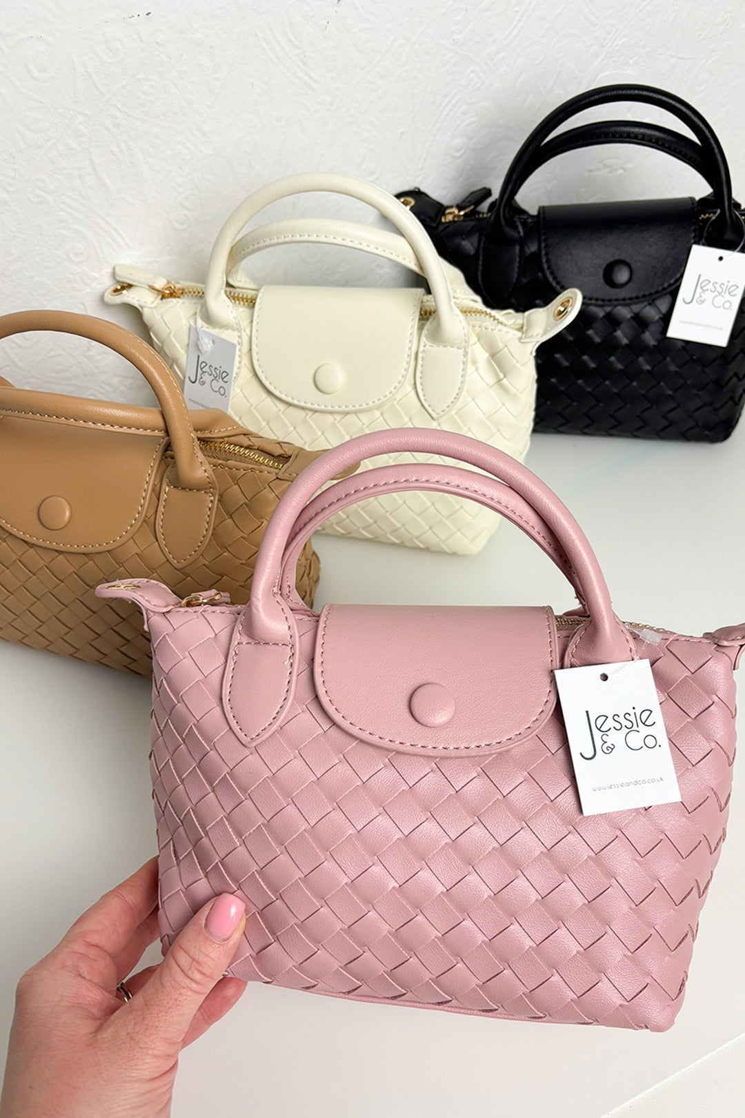 Black Woven Studded Flap Grab Bag