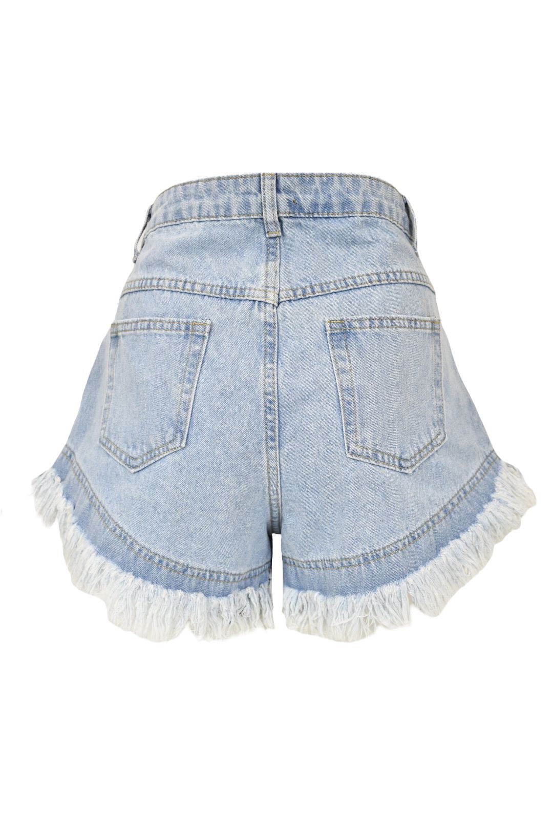 Womens Light Denim Frayed Hem Shorts 2