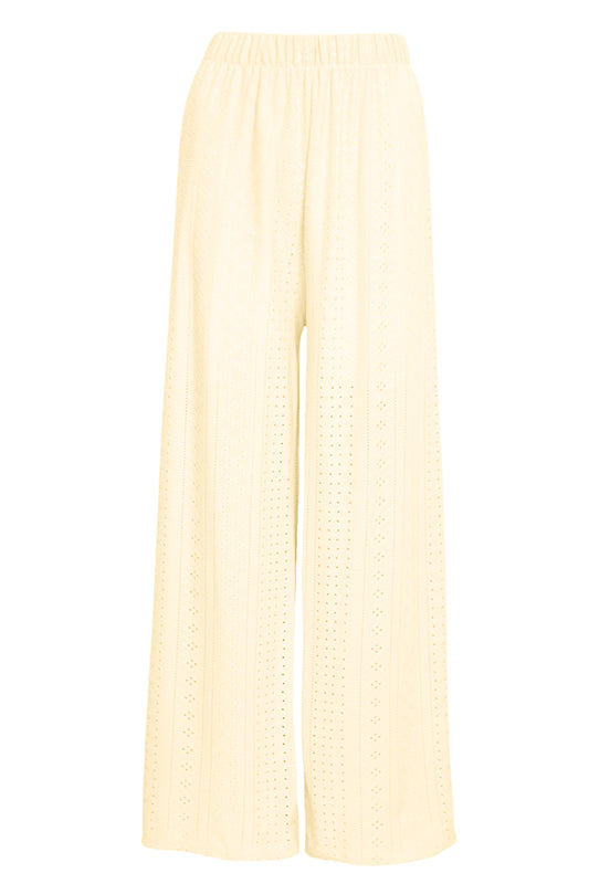 Lemon Broderie Anglaise Wide Leg Trousers