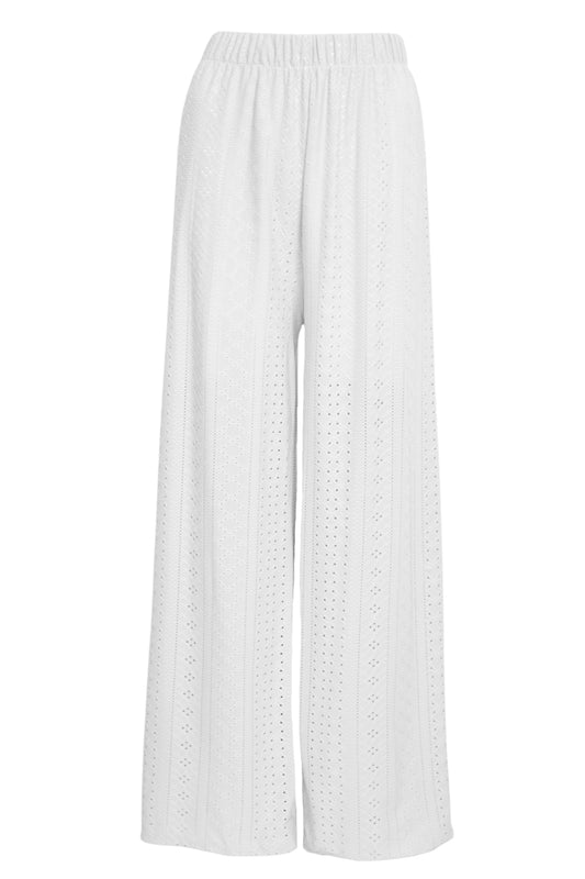 White Broderie Angalise Wide Leg Trousers