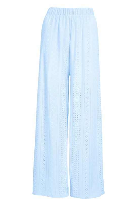 Sky Blue Broderie Anglaise Wide Leg Trousers