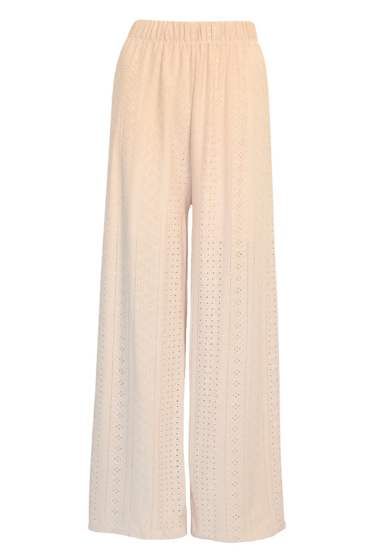Sand Broderie Anglaise Wide Leg Trousers