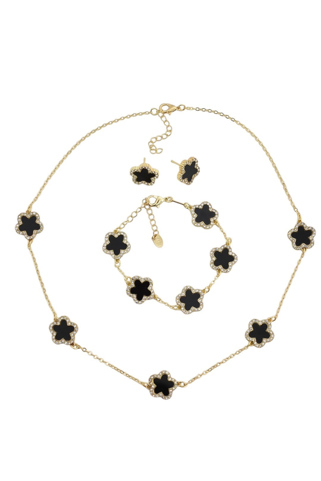 Black Diamante Clover Set