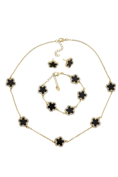 Black Diamante Clover Set