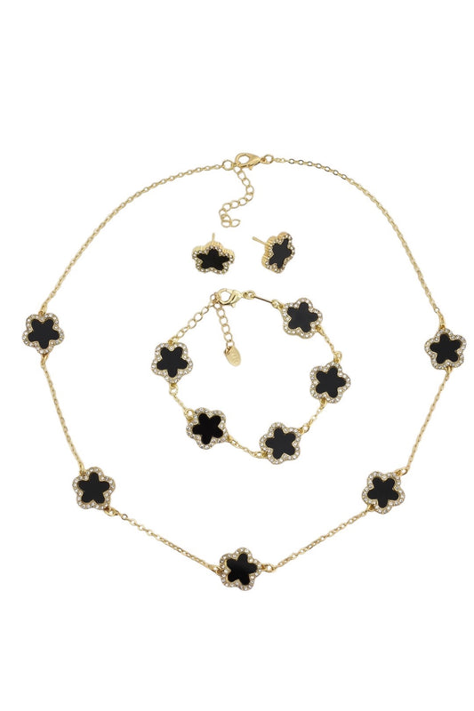 Black Diamante Clover Set