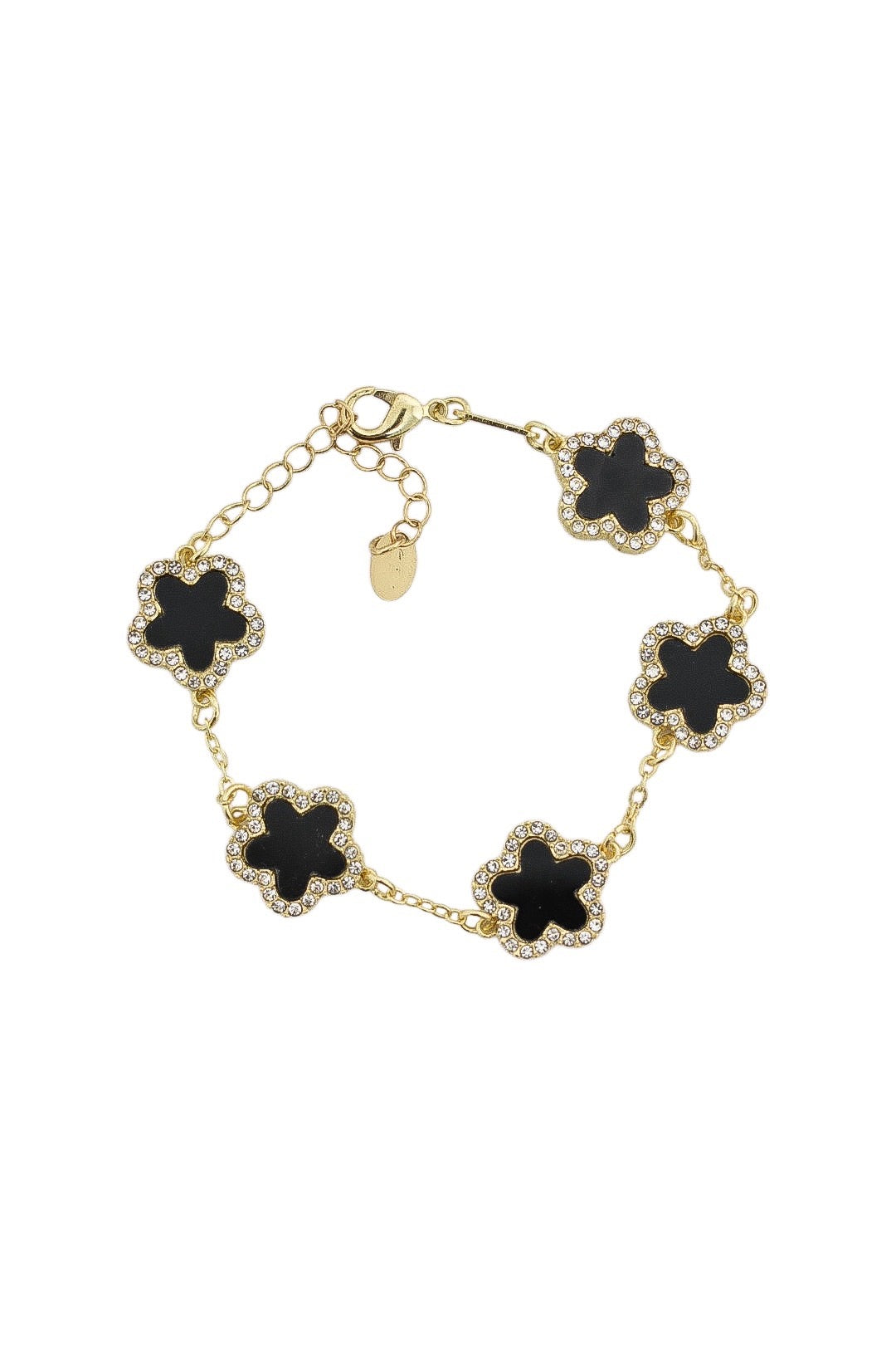 Black Diamante Clover Set Bracelet