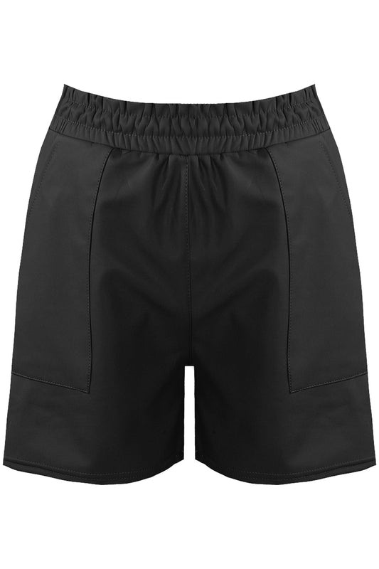 Black Faux Leather Pocket Shorts