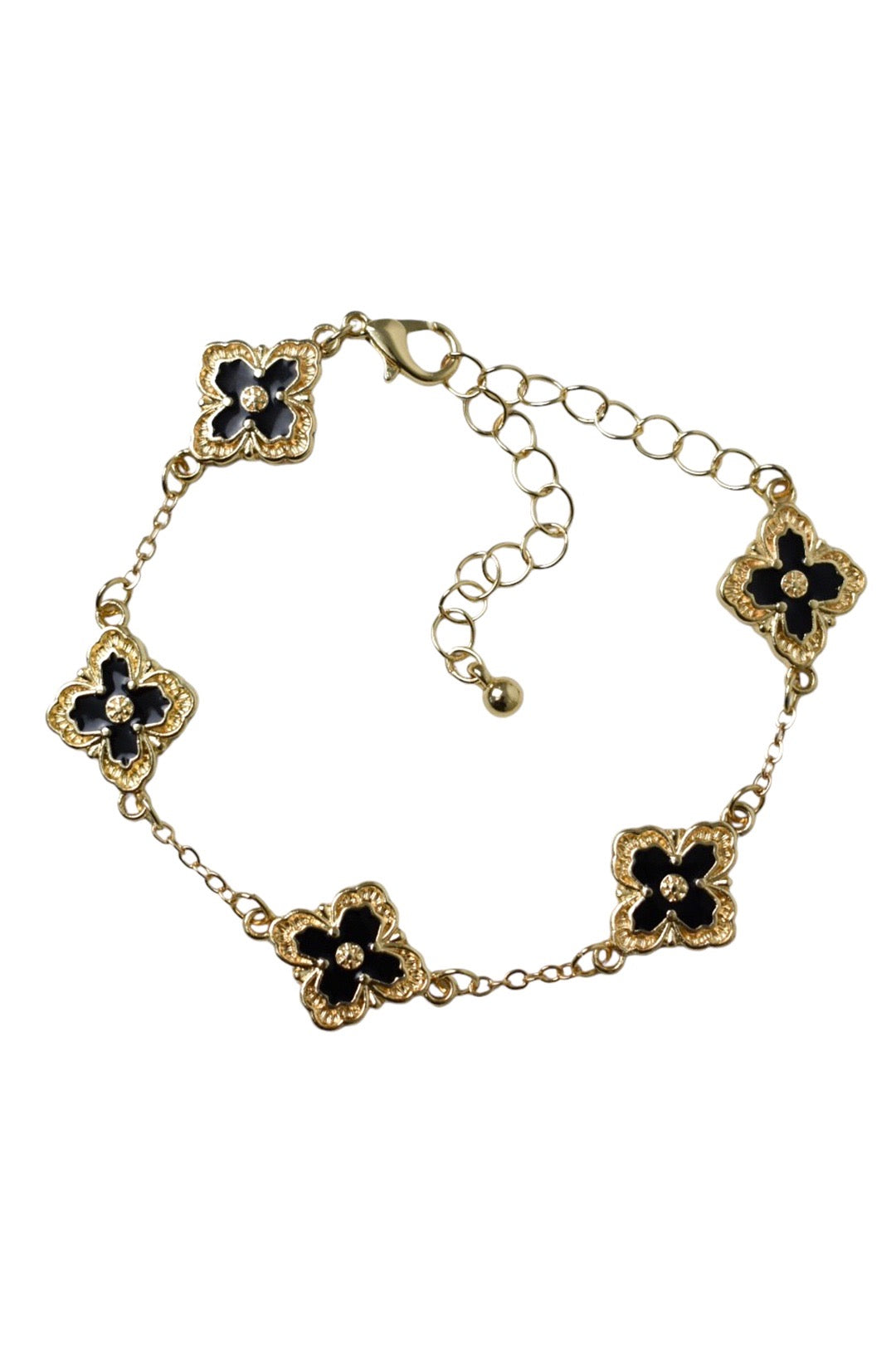Black & Gold Four Leaf Clover Bracelet