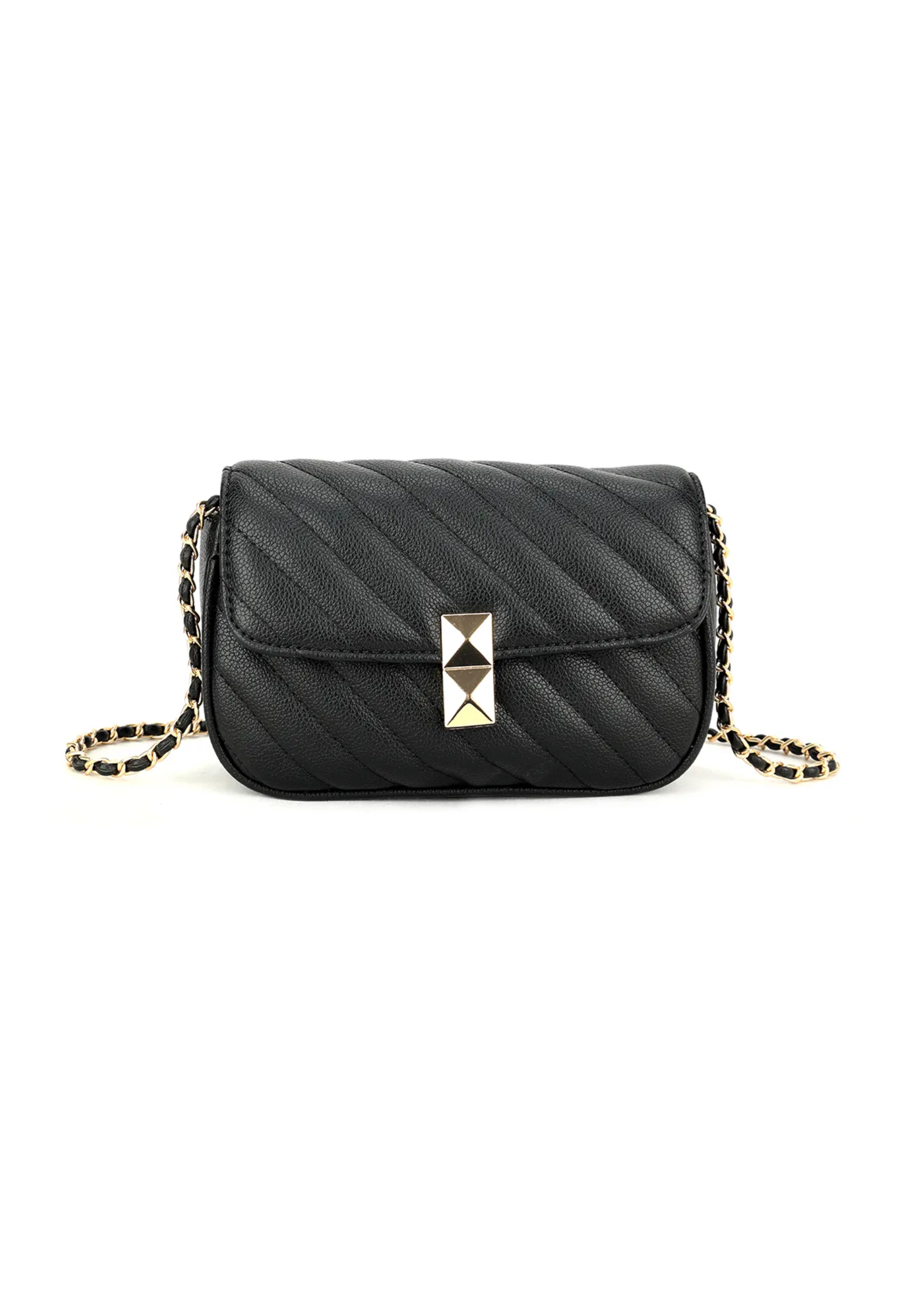 Black Quilted Stripe Cross Body Bag 2
