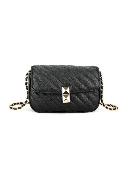 Black Quilted Stripe Cross Body Bag 2