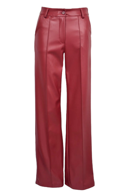 Burgundy Faux Leather Trousers