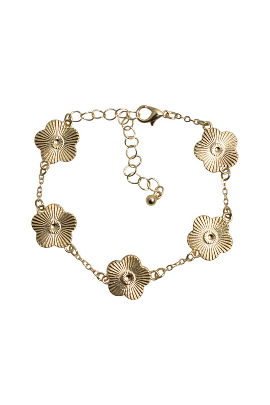 Gold Engraved Five Leaf Clover Bracelet