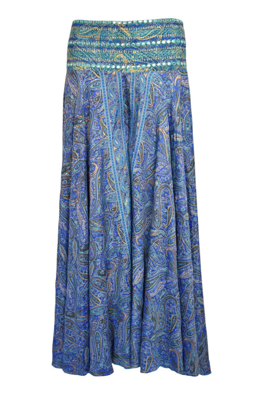 Royal Blue Embellished Paisley Palazzo Trousers