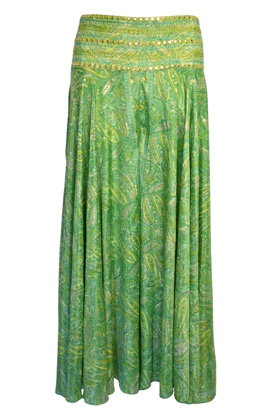 Green Embellished Paisley Palazzo Trousers