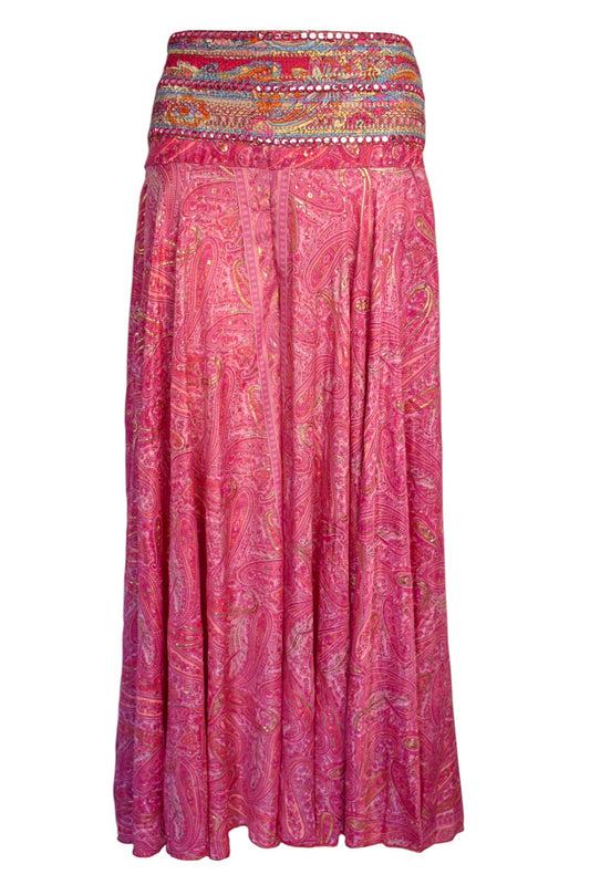 Pink Embellished Paisley Palazzo Trousers
