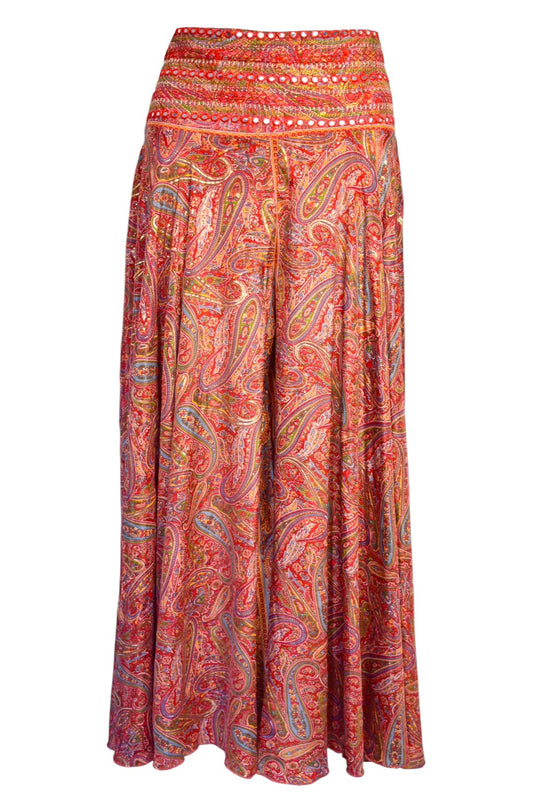 Red Embellished Pasiely Palazzo Trousers
