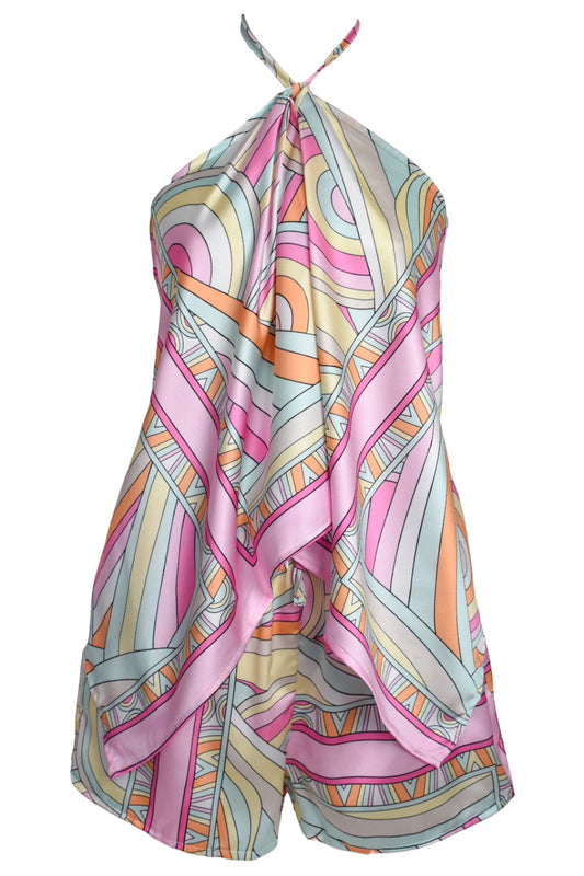 Pink Psychedelic Print Halterneck Shorts Co-ord