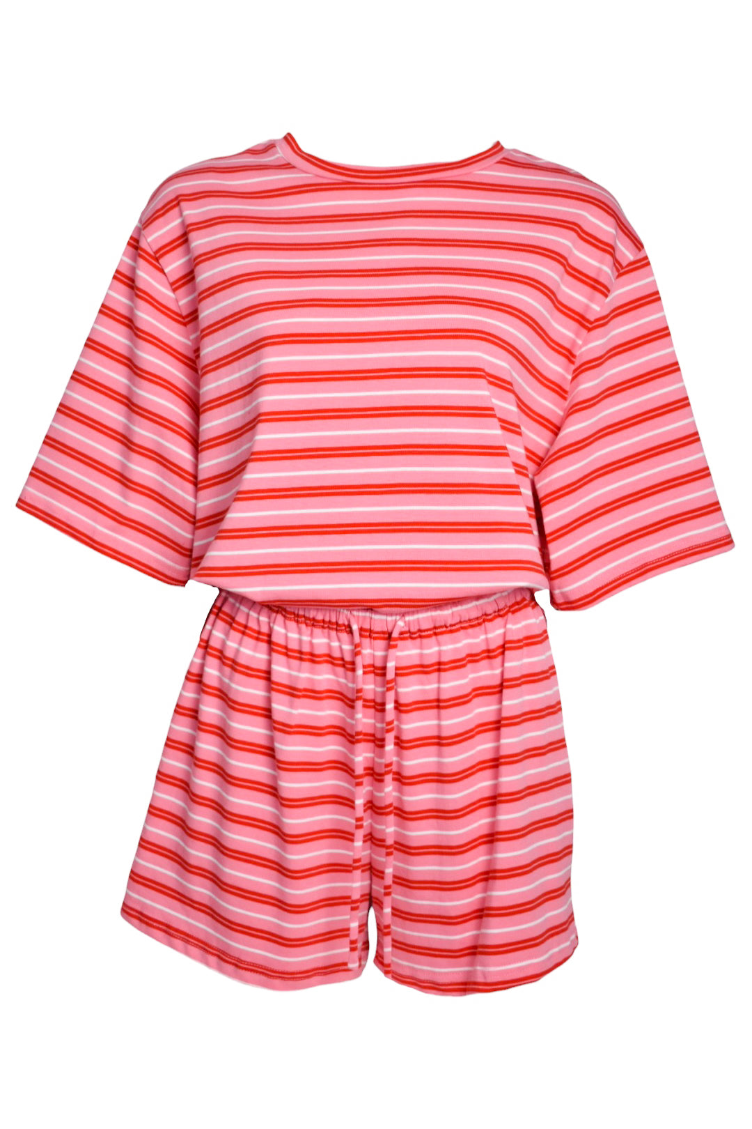 Pink & Red Striped T-Shirt & Shorts Co-ord