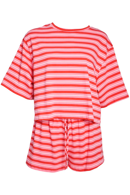 Pink & Red Striped T-Shirt & Shorts Co-ord