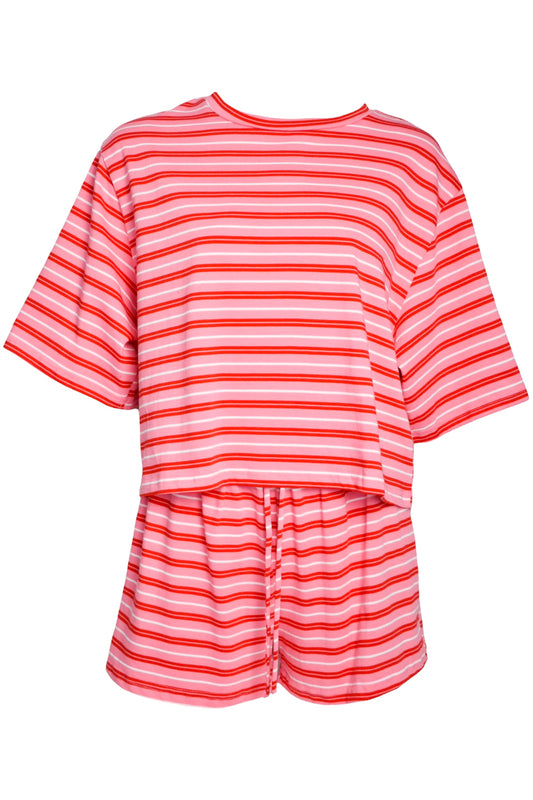 Pink & Red Striped T-Shirt & Shorts Co-ord