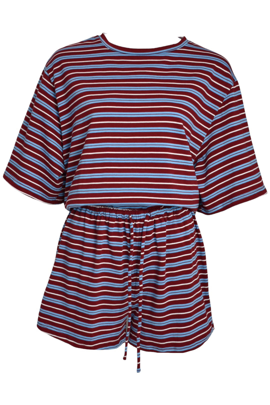 Burgundy & Blue Striped T-Shirt & Shorts Co-ord