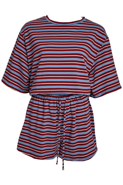 Burgundy & Blue Striped T-Shirt & Shorts Co-ord