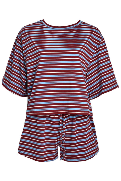 Burgundy & Blue Striped T-Shirt & Shorts Co-ord