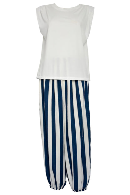 Navy & White Striped Balloon Trousers & Top Co-ord