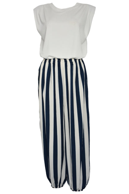 Navy & White Striped Balloon Trousers & Top Co-ord
