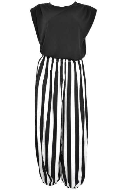 Black & White Striped Balloon Trousers Co-ord