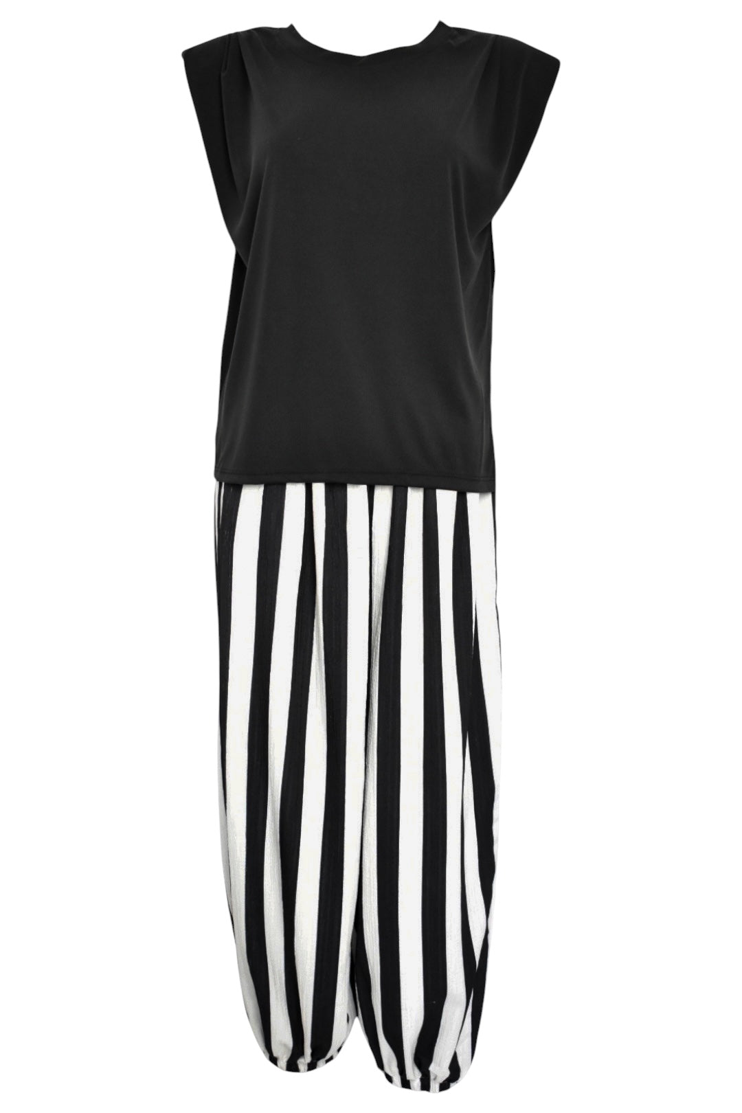 Black & White Striped Balloon Trousers Co-ord