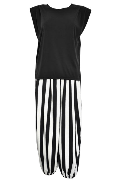 Black & White Striped Balloon Trousers Co-ord
