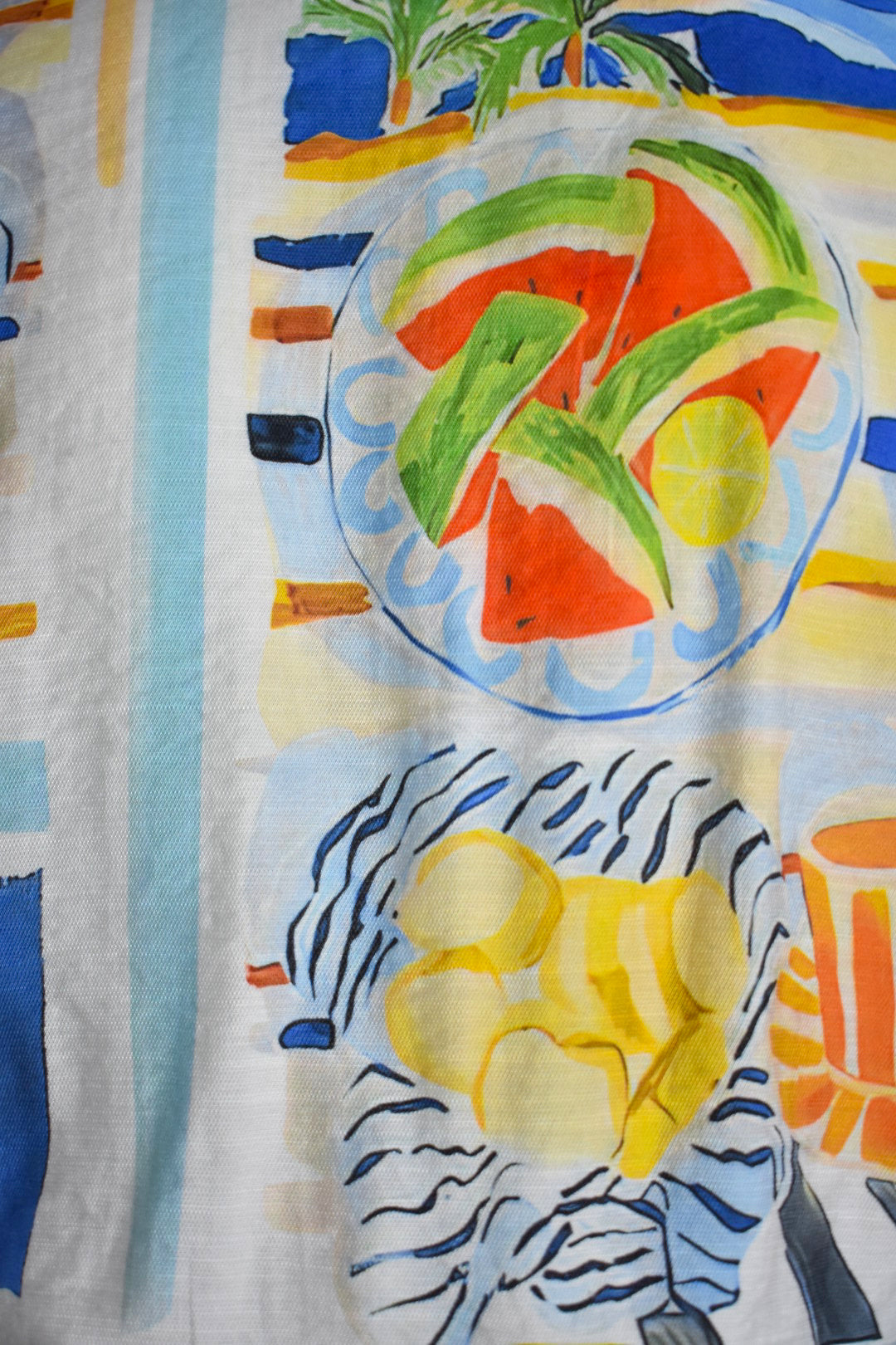 Blue Fruit Print Crossover Blouse