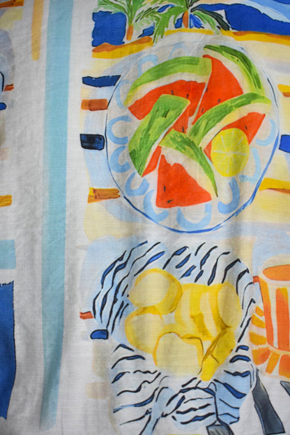 Blue Fruit Print Crossover Blouse