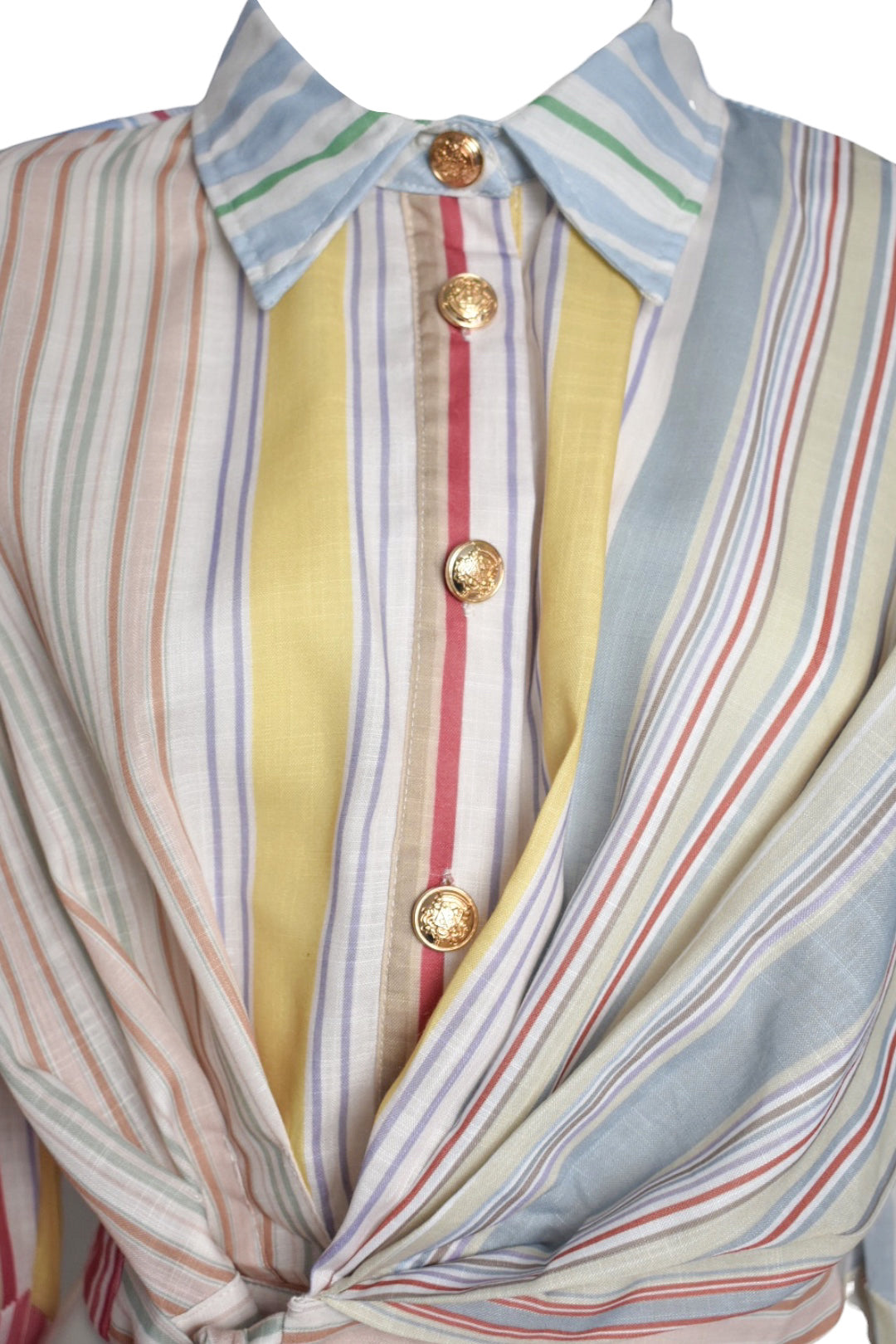Multi Striped Wrap Belted Blouse