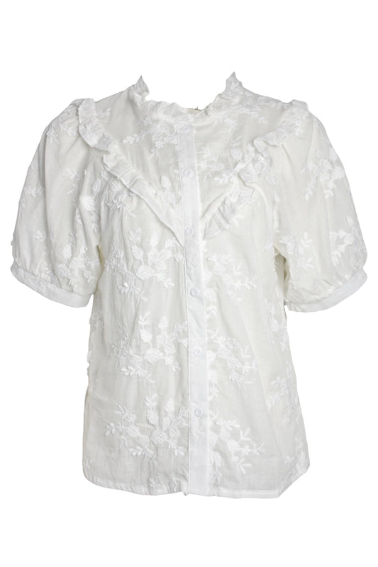 White Embroidered Short Sleeve Blouse