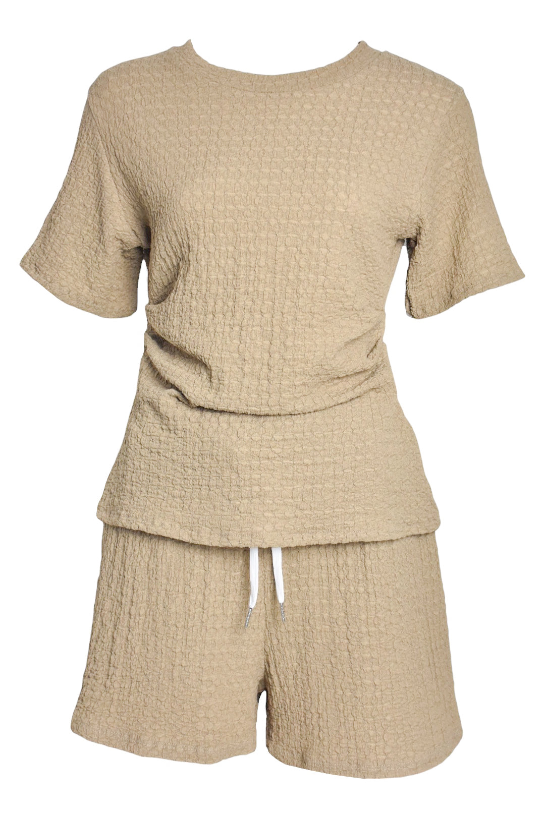 Taupe Crinkle Ruched Side T-Shirt & Shorts Co-ord