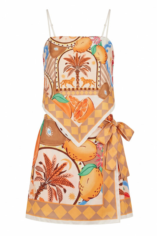 Yellow Tropical Print Handkerchief Top & Skort Co-ord