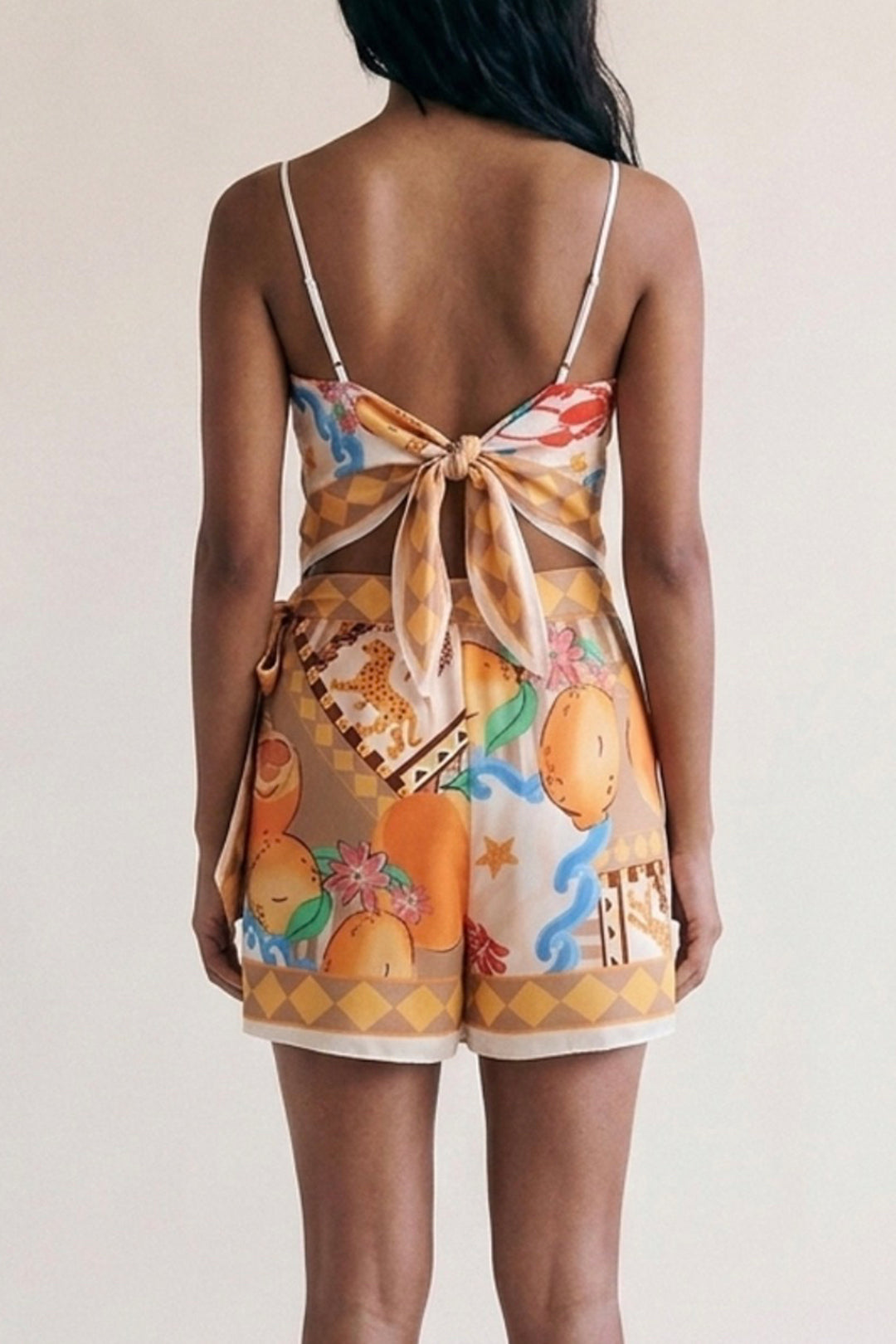 Yellow Tropical Print Handkerchief Top & Skort Co-ord