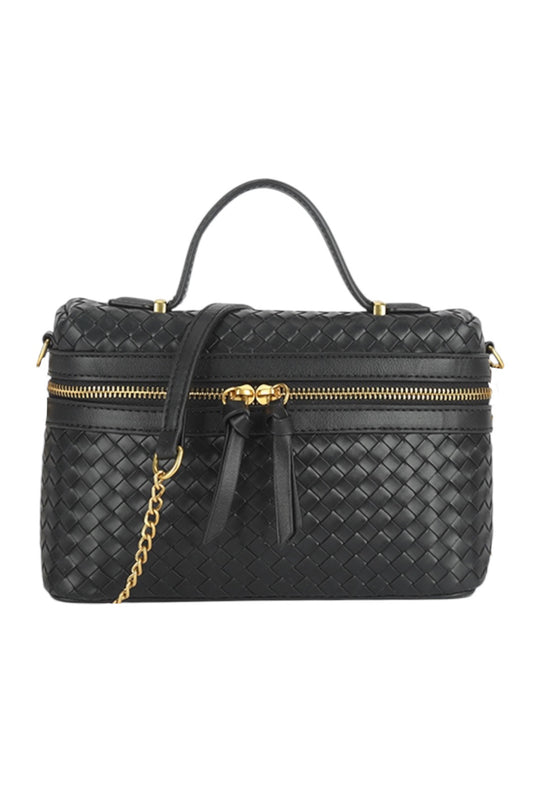 Black Woven Vanity Cross Body Bag
