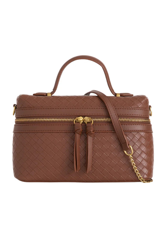 Tan Woven Vanity Cross Body Bag